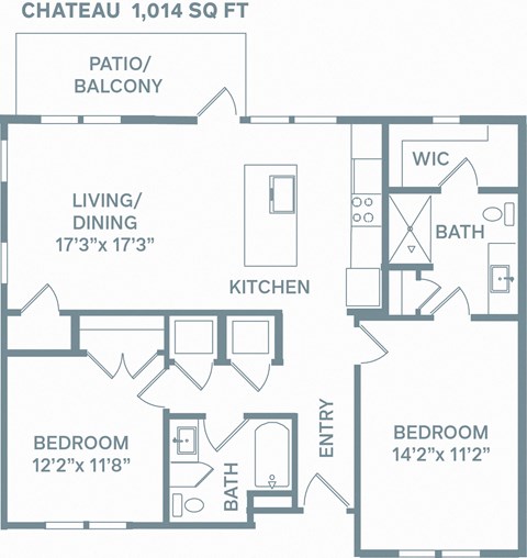 Floor plan for 2 beds, 2 baths, 1014 sqft